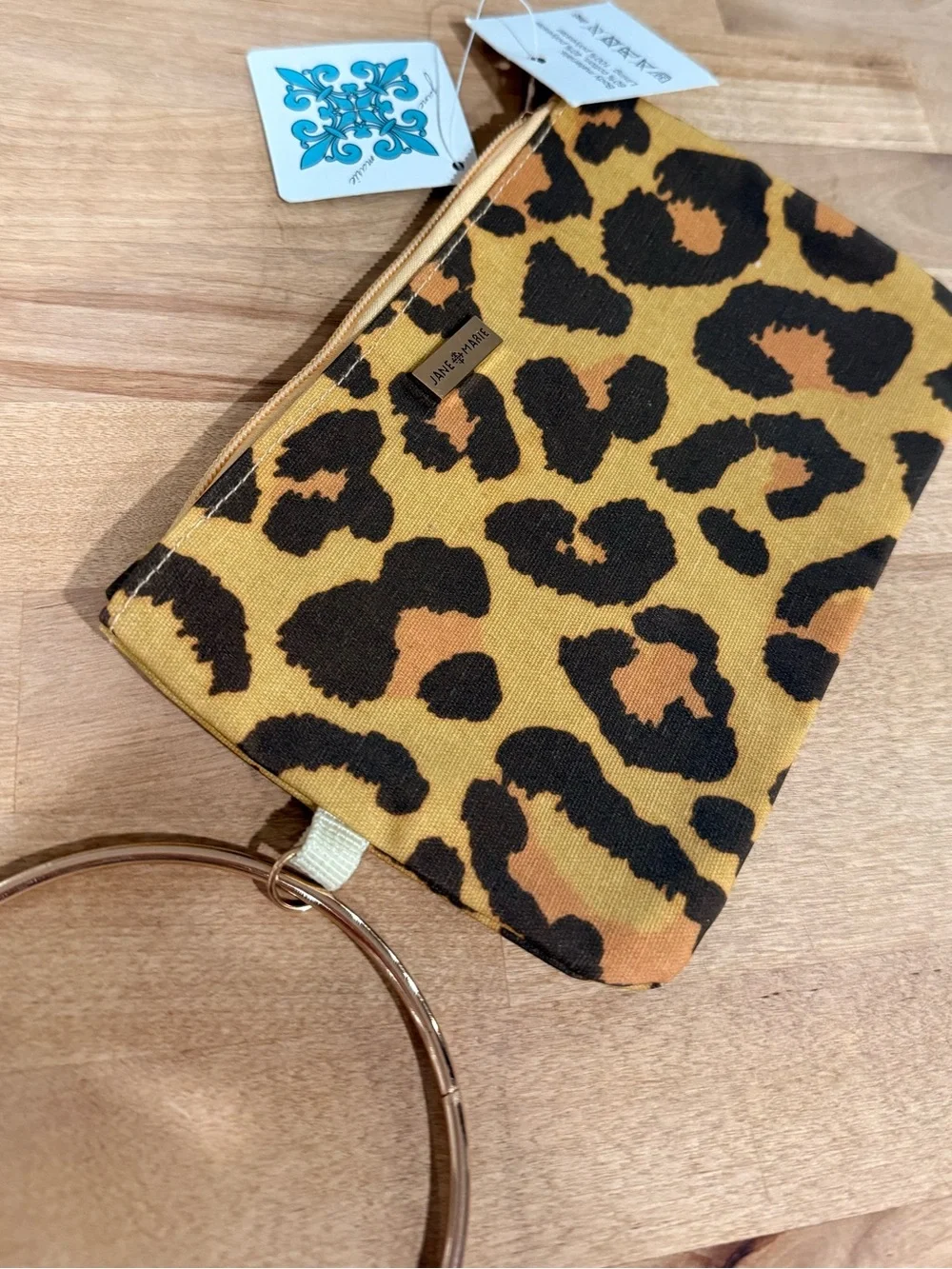 Jane Marie Leopard Print Key & Card Wristlet in Yellow and Brown